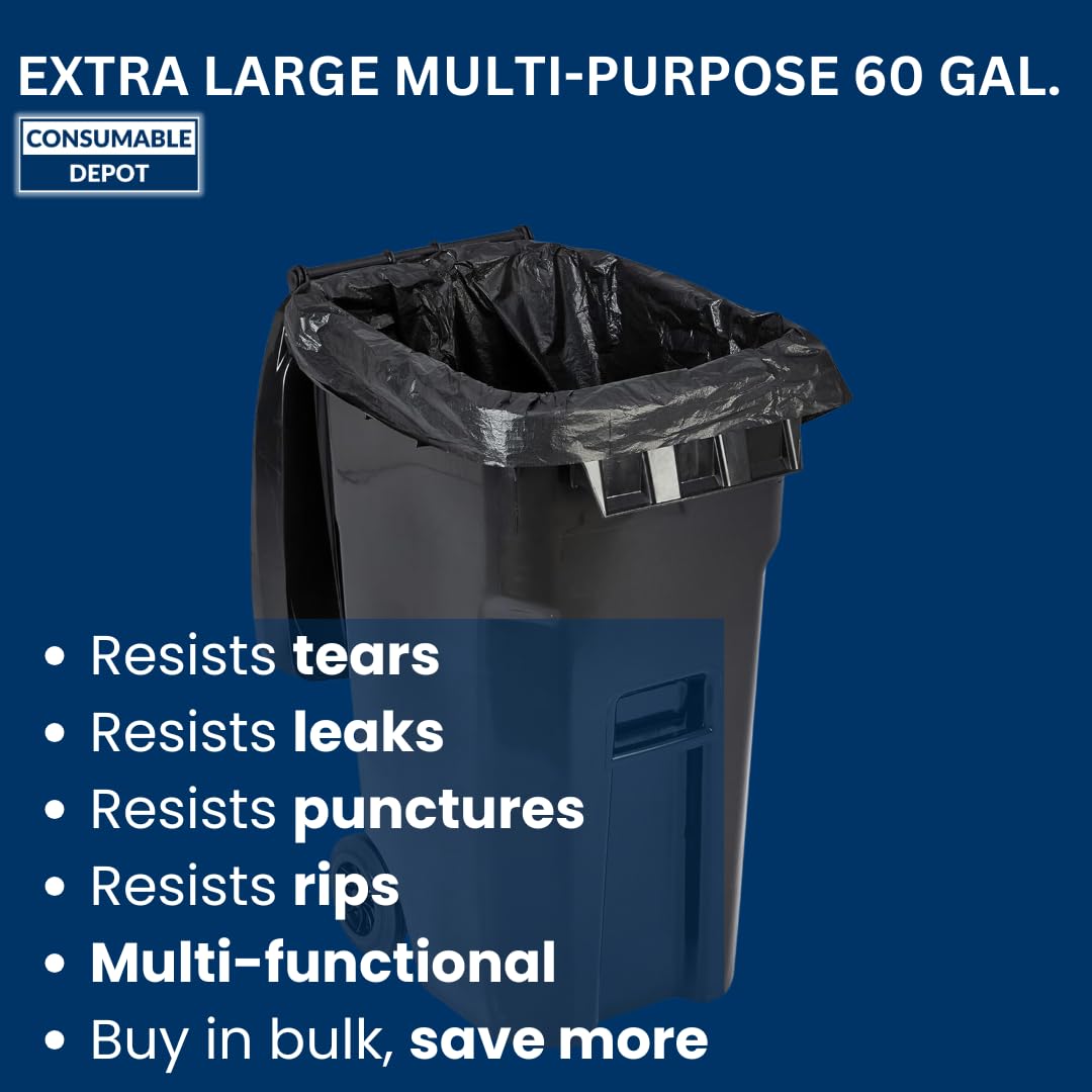 60 Gallon High Density Bags - 22 Micron - 200/Case - Black