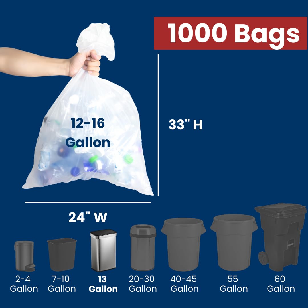 12-16 Gallon High Density Bags - 8 Micron - 1000/Case - Clear