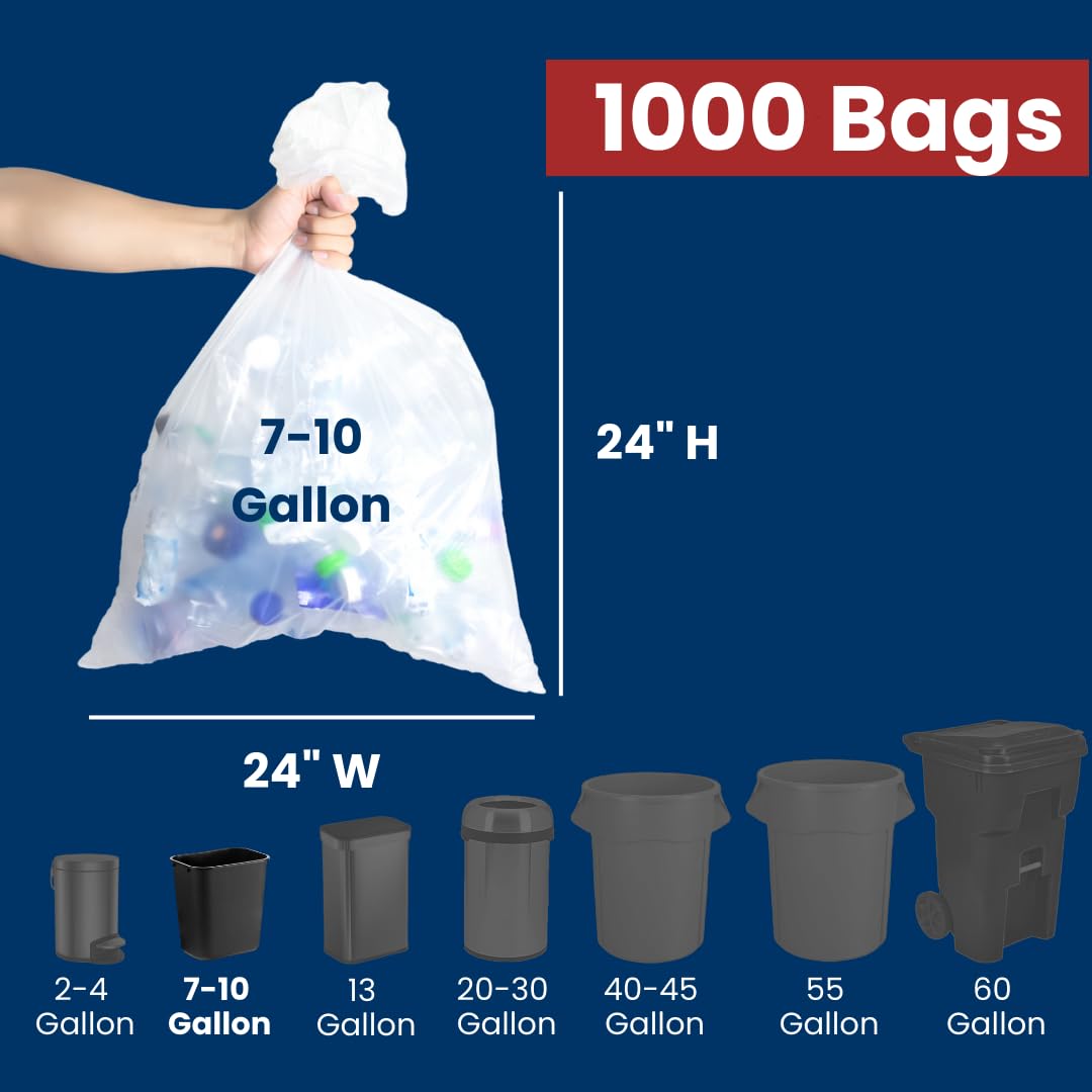 7-10 Gallon High Density Bags - 6 Micron - 1000/Case - Clear