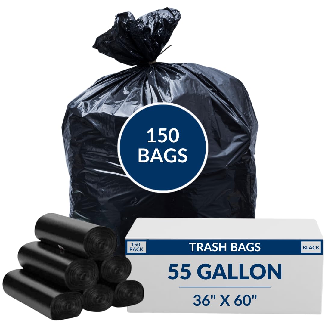 55 Gallon High Density Bags - 16 Micron - 150/Case - Black