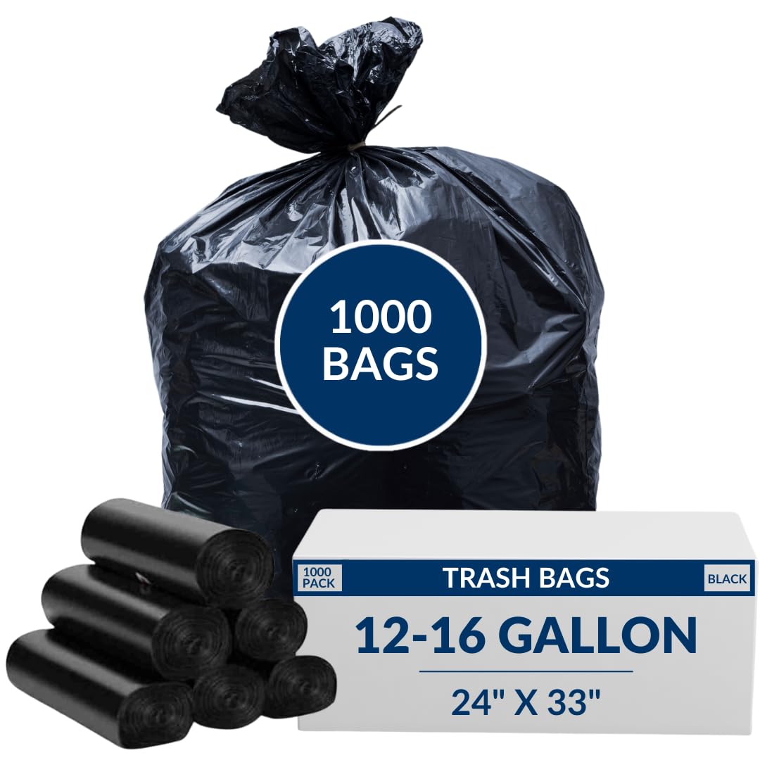 12-16 Gallon High Density Bags - 8 Micron - 1000/Case - Black