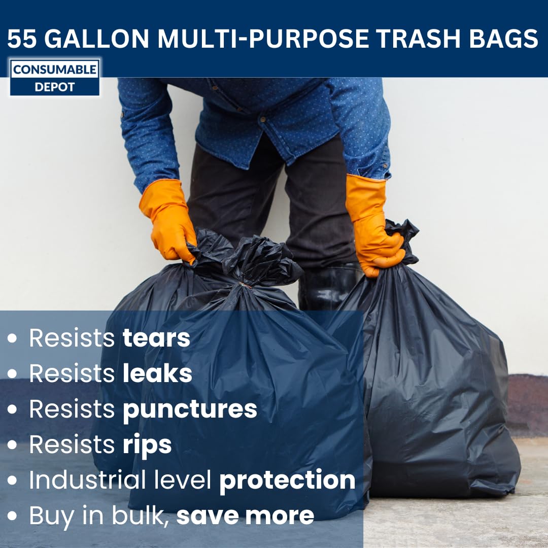 55 Gallon High Density Bags - 16 Micron - 150/Case - Black