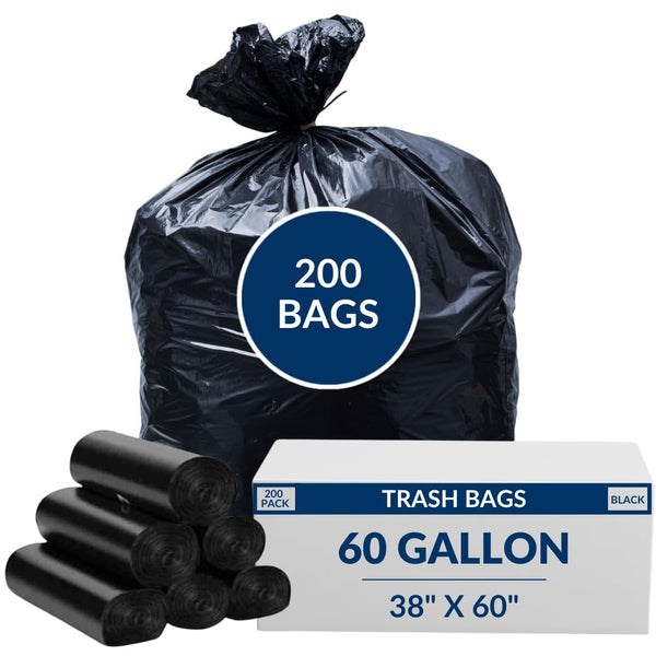 60 Gallon High Density Bags - 22 Micron - 200/Case - Black