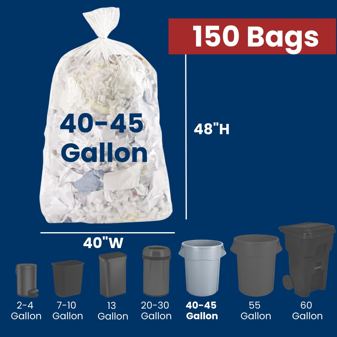 40-45 Gallon High Density Bags - 14 Micron - 150/Case - Clear
